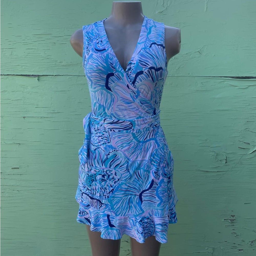 Lilly Pulitzer Rilla Wrap Romper In Bermuda Blue Fishful - Picture 2 of 9